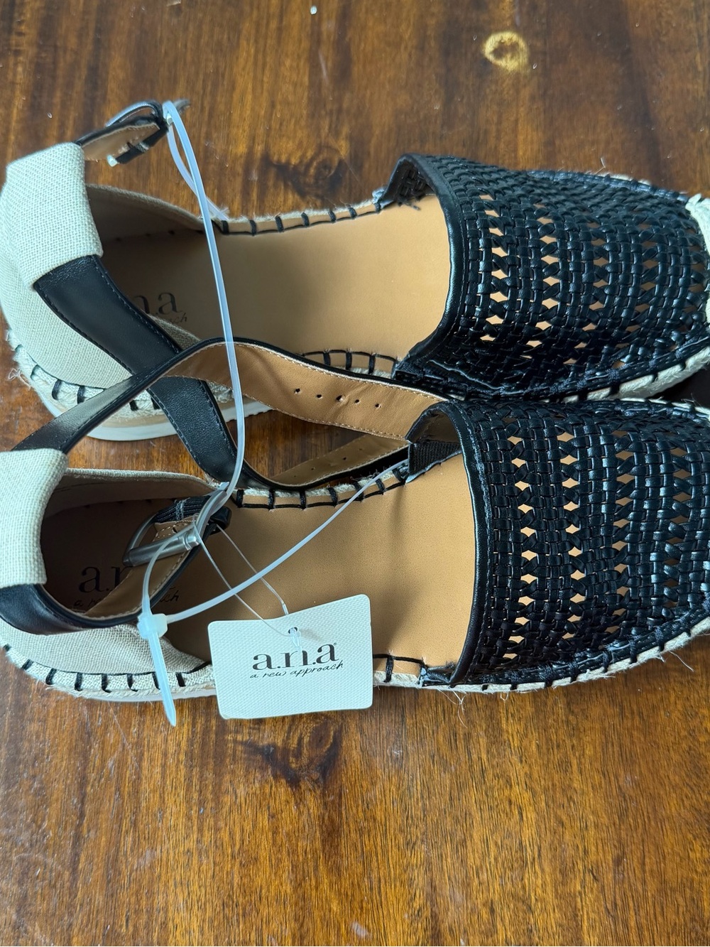 a.n.a Black Woven Espadrille Slingback Sandals with Cream Heel